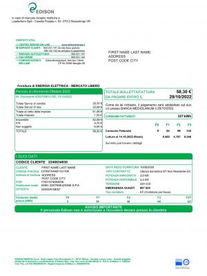 Italy fake utility bill for proof of address