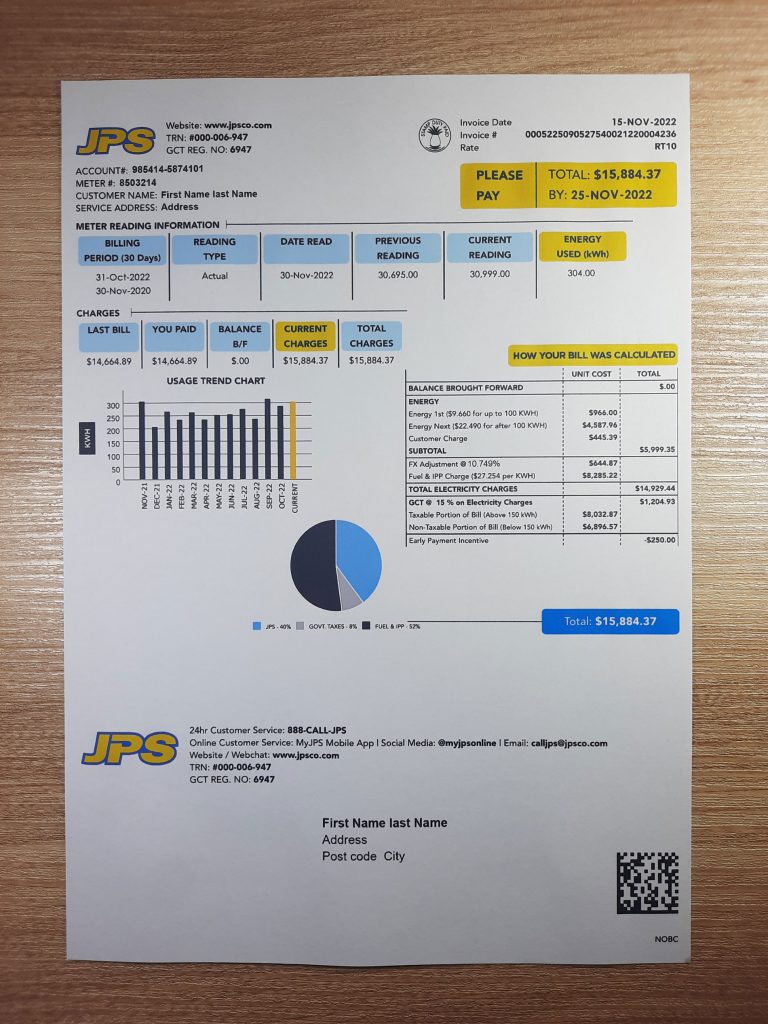 Jamaica JSP fake utility bill template