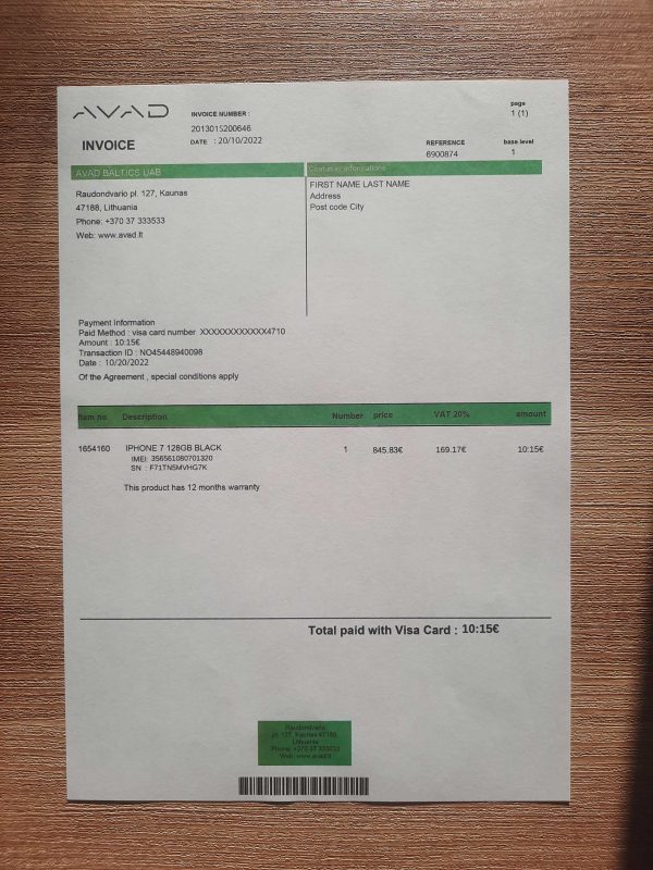 Lithuania AVAD fake utility bill template