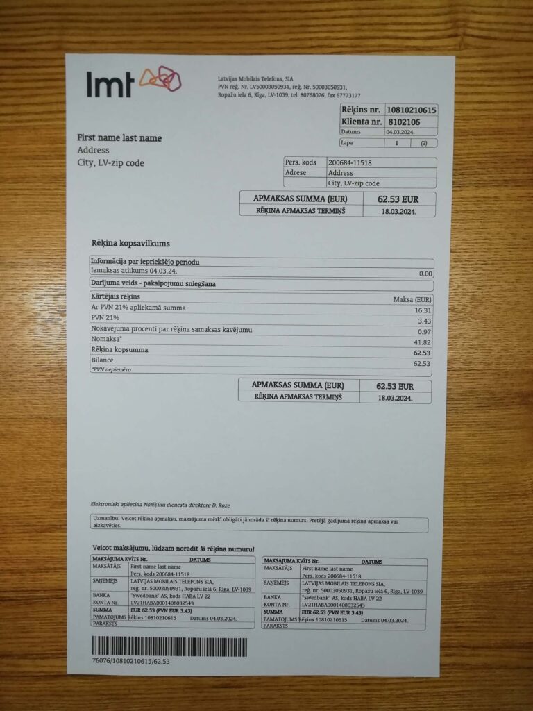 Latvia Imt fake utility bill template sample