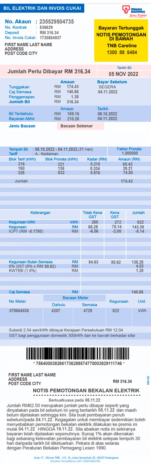 Malaysia utility bill template