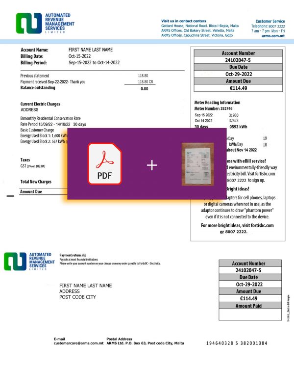 Malta Fake utility bill