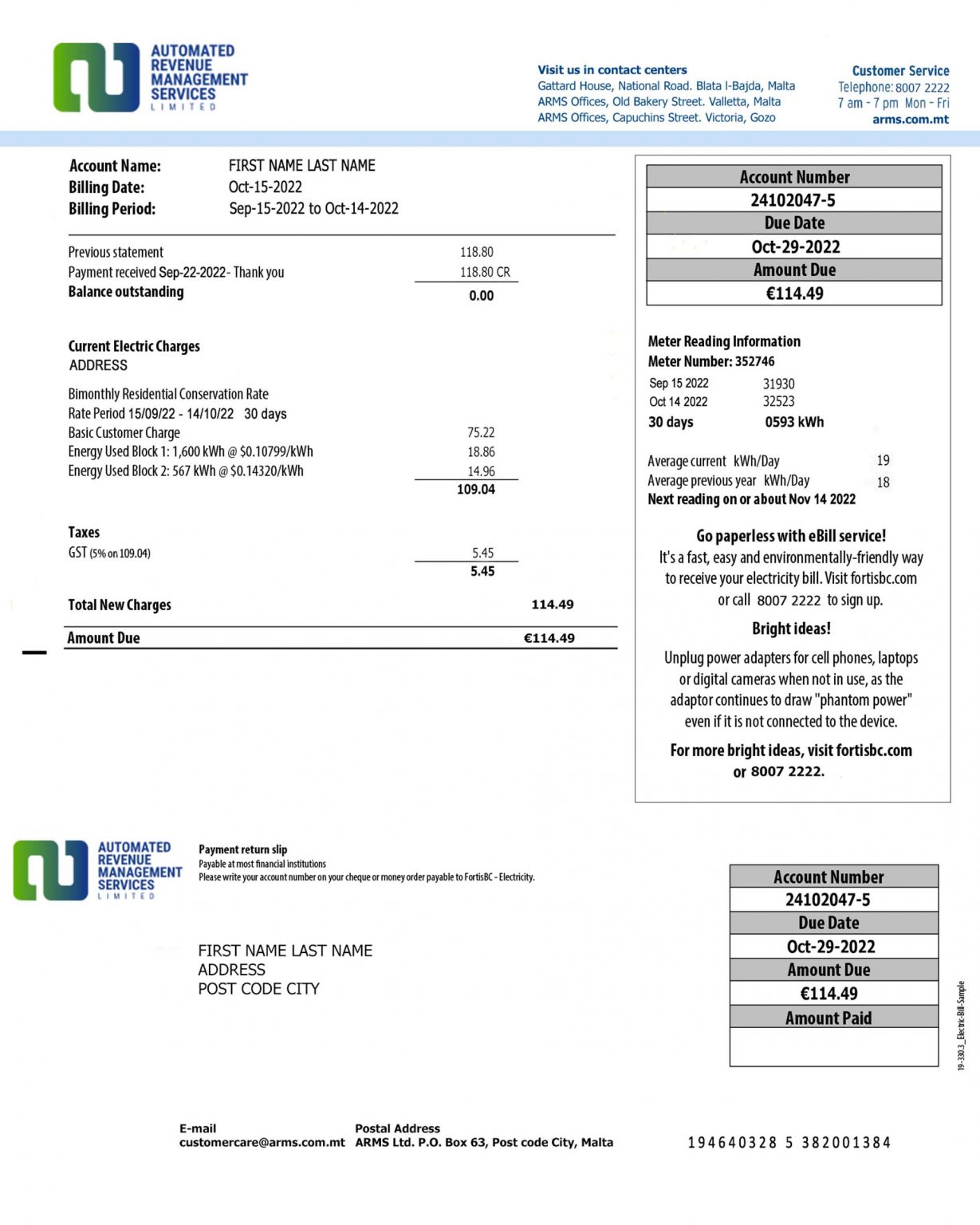 Malta Fake Utility Bill Template