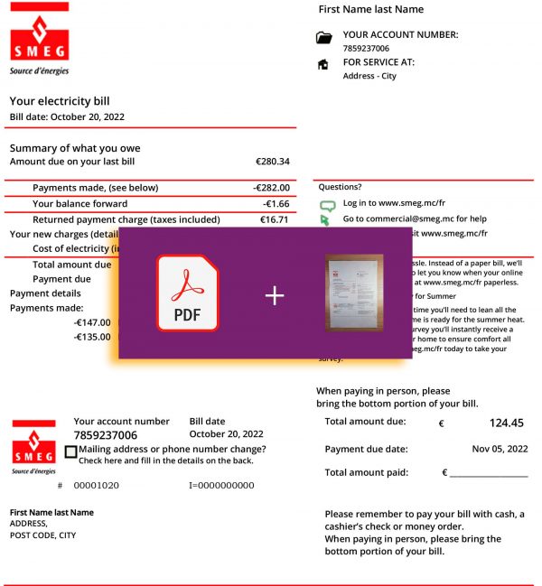 Monaco Fake utility bill