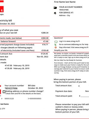 Monaco fake utility bill for proof of address