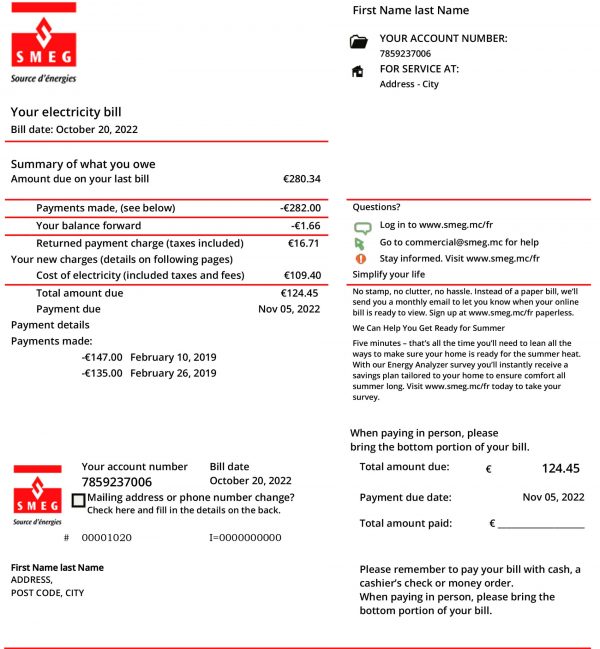 Monaco fake utility bill for proof of address