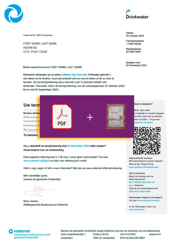 Netherlands Fake utility bill