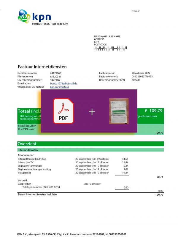 Netherlands utility bill template