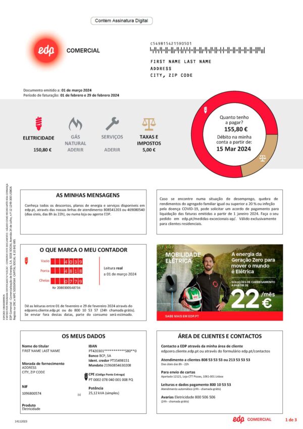 Portugal Create Fake utility bill