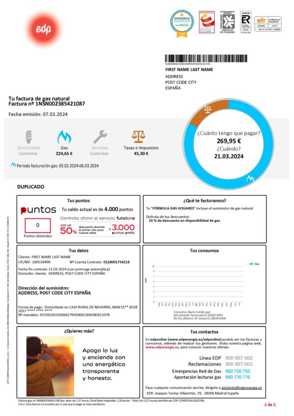 EDP electricity Spain Fake utility bill