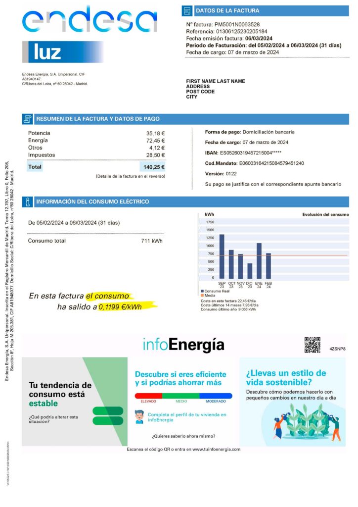 Spain Fake utility bill template