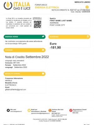 Italia fake utility bill for proof of address