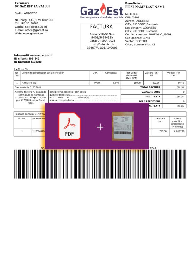 Romania Fake utility bill