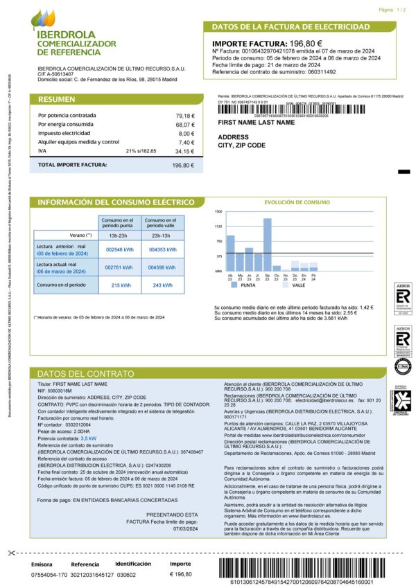 Spain Fake utility bill