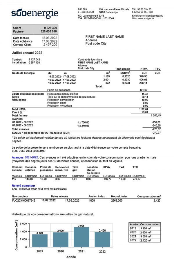 Luxembourg fake utility bill for proof of address