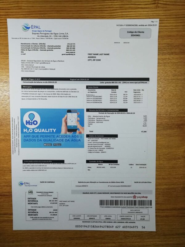 Portugal fake utility bill