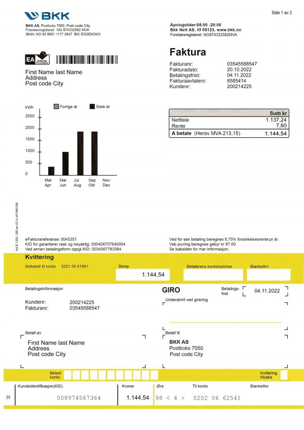 Norway fake utility bill for proof of address