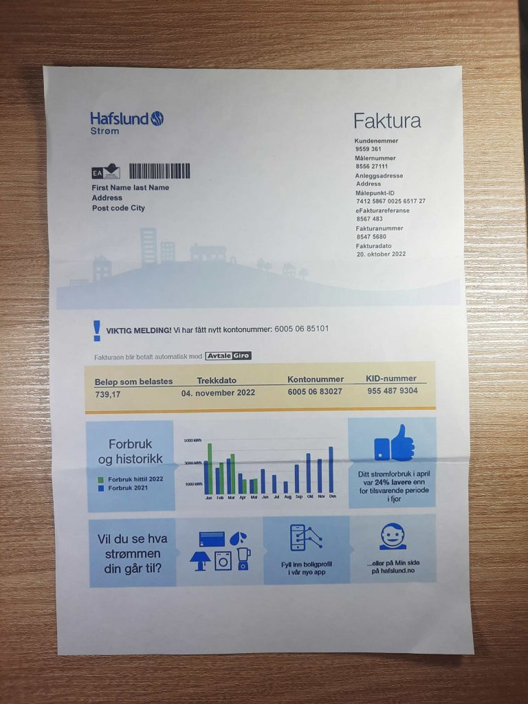 Norway Hafslund fake utility bill template sample
