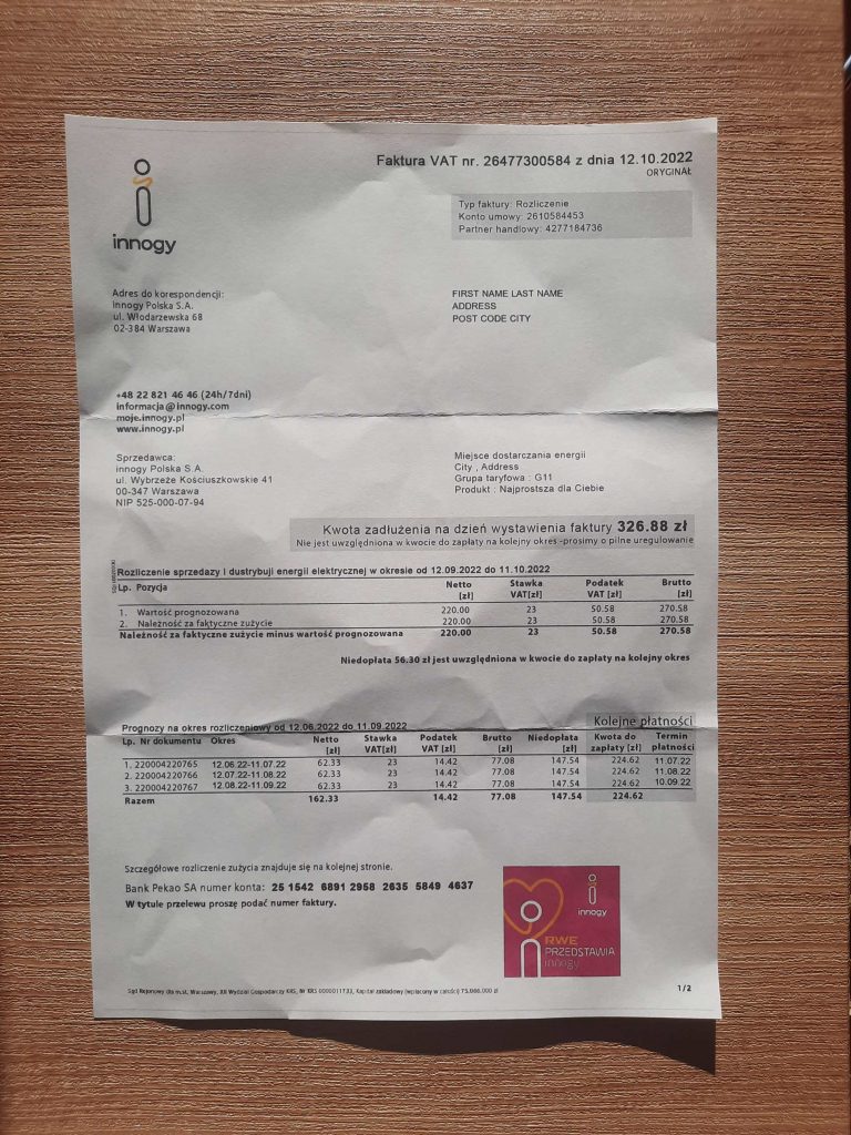 Poland Innogi fake utility bill template sample