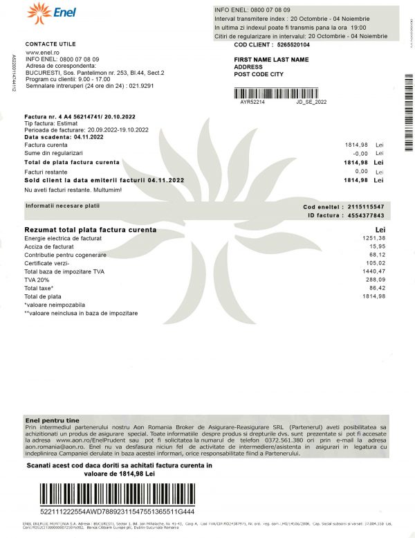 Romania fake utility bill for proof of address