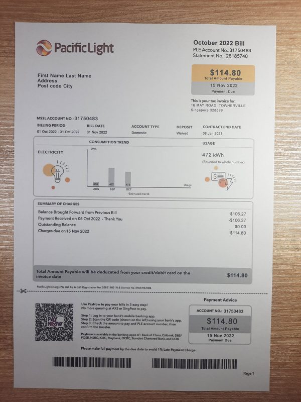 Singapore Pacific fake utility bill template
