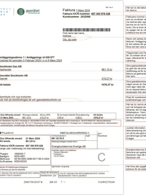 Sweden fake utility bill for proof of address
