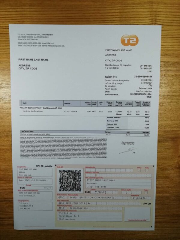 Slovenia fake utility bill