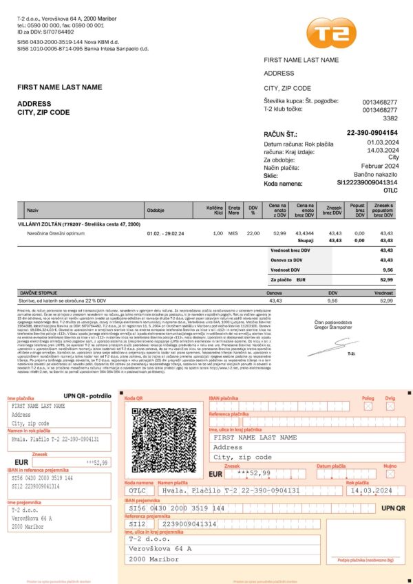 Slovenia utility bill template