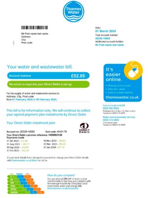 Thames Water UK utility bill template