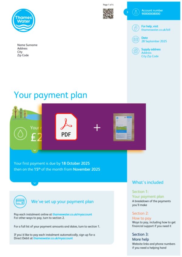 Thames water document for UK – proof-of-address label applied