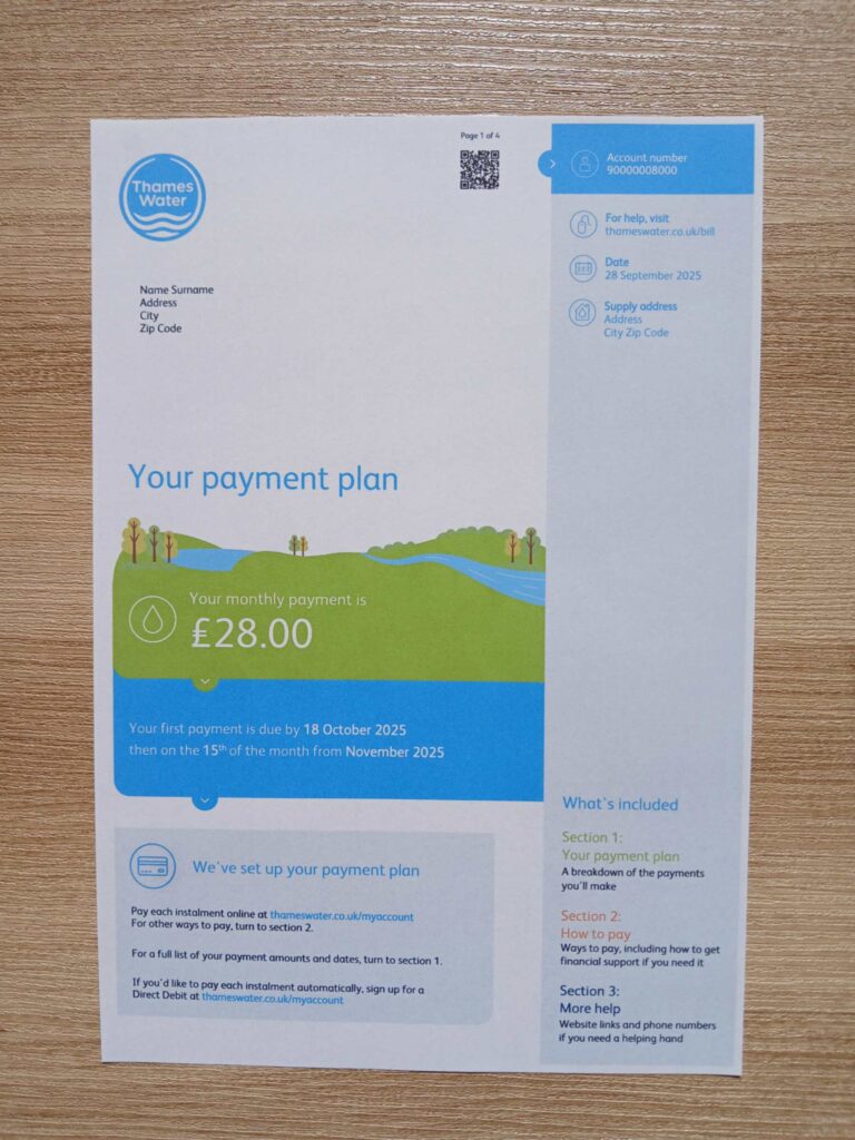 Thames water bill printed and photographed – address proof from UK