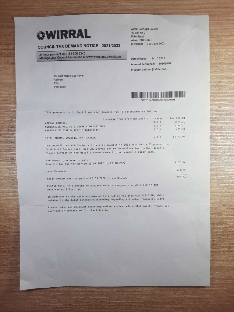 UK Wirral council tax bill fake utility bill template sample
