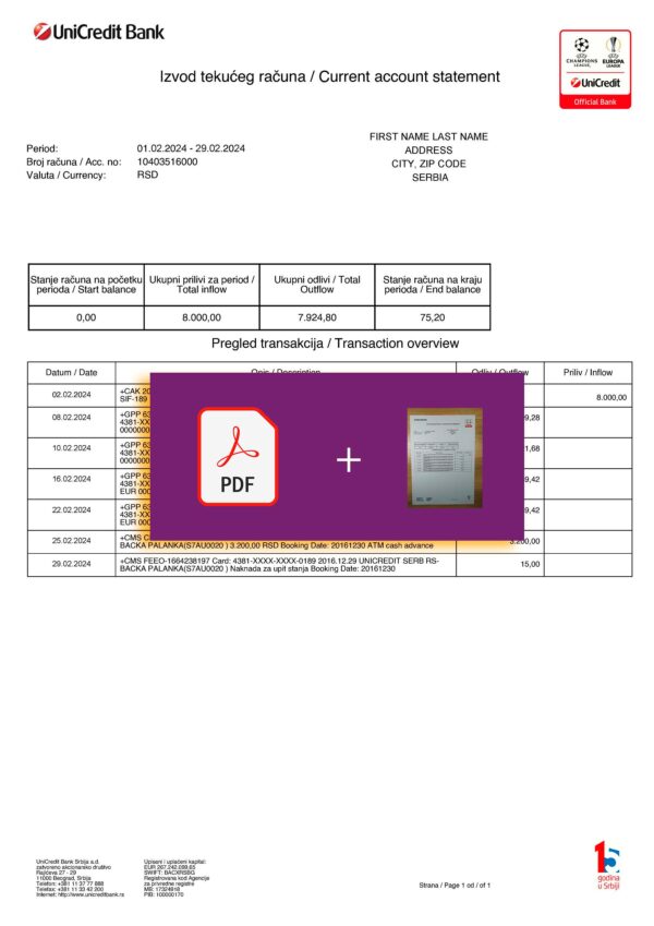 Serbia utility bill template