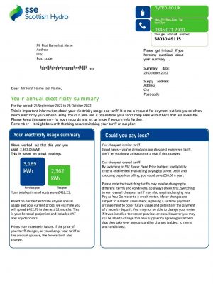 United Kingdom SSE utility bill template