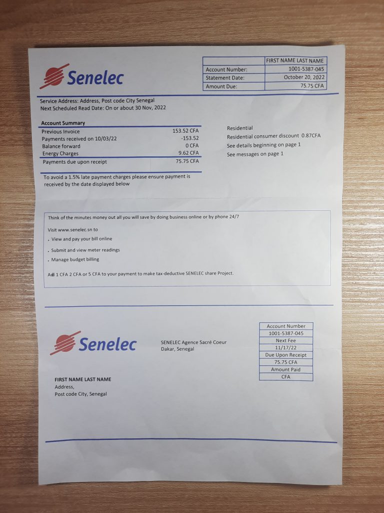 senegal senelec agence electricity bill fake utility bill template sample