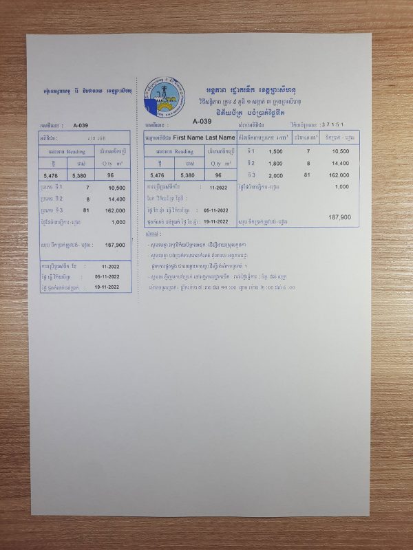Cambodia fake utility bill template sample