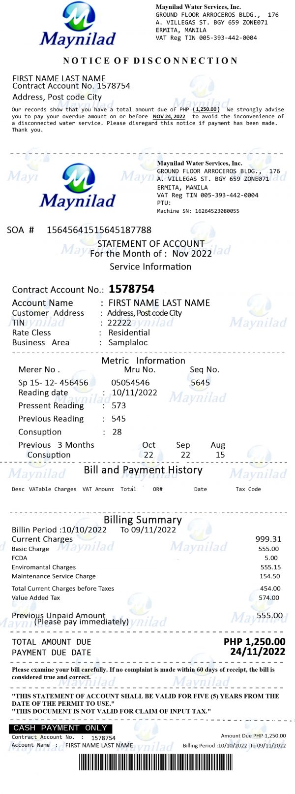 Philippines utility bill template