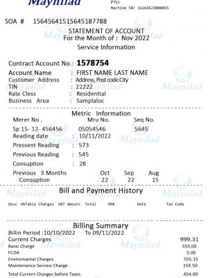 Philippines utility bill template