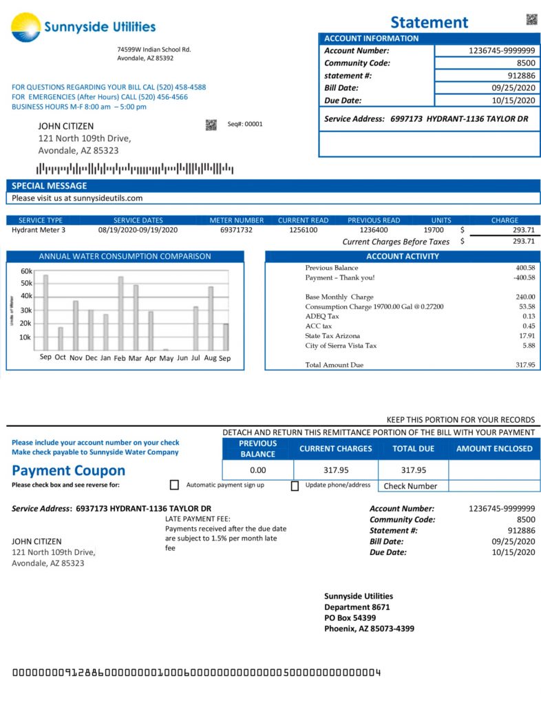 Washington Fake utility bill template