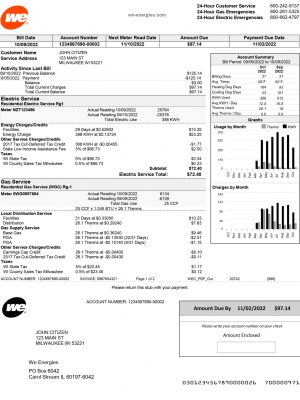 Wisconsin utility bill template