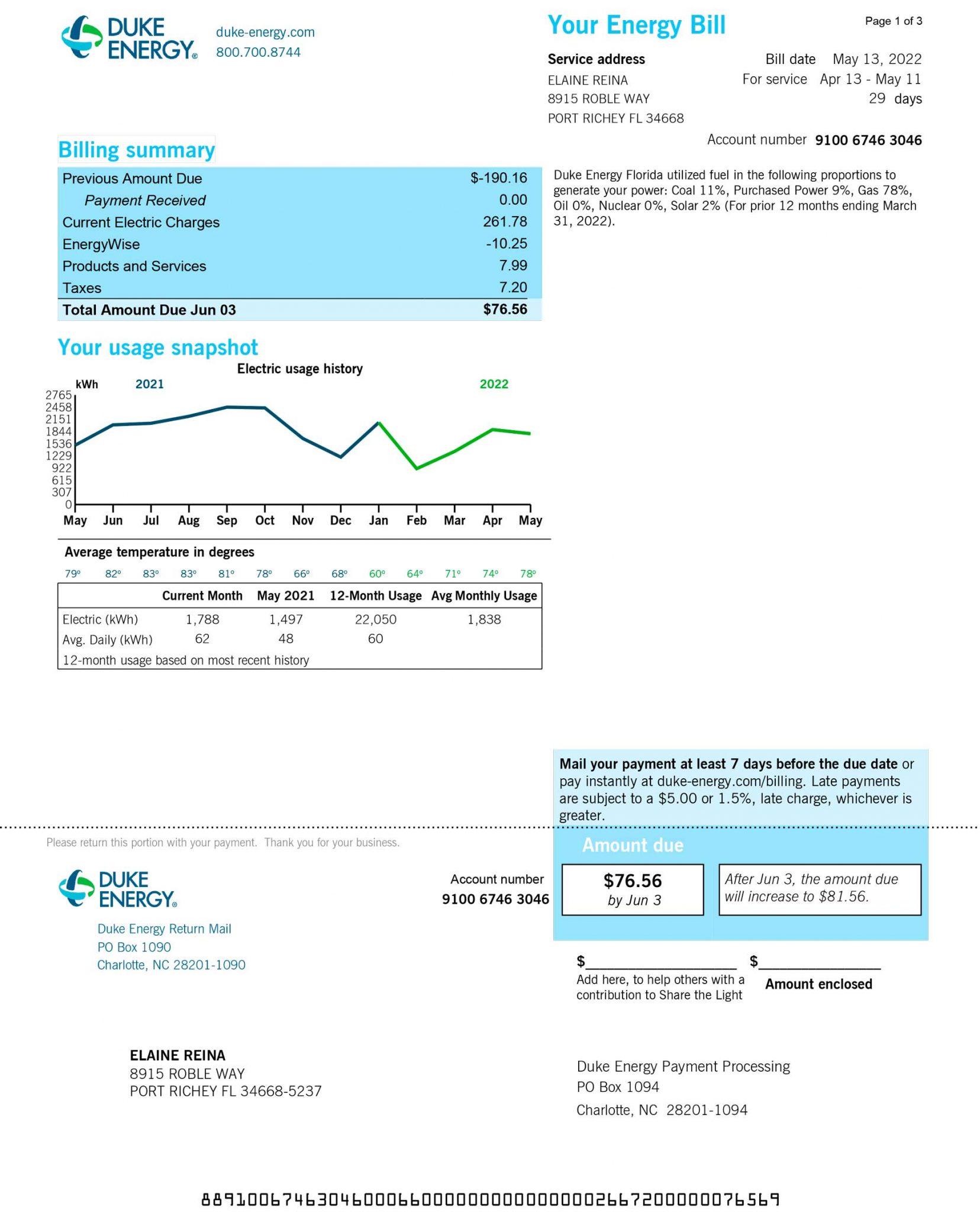 Florida Fake utility bill template