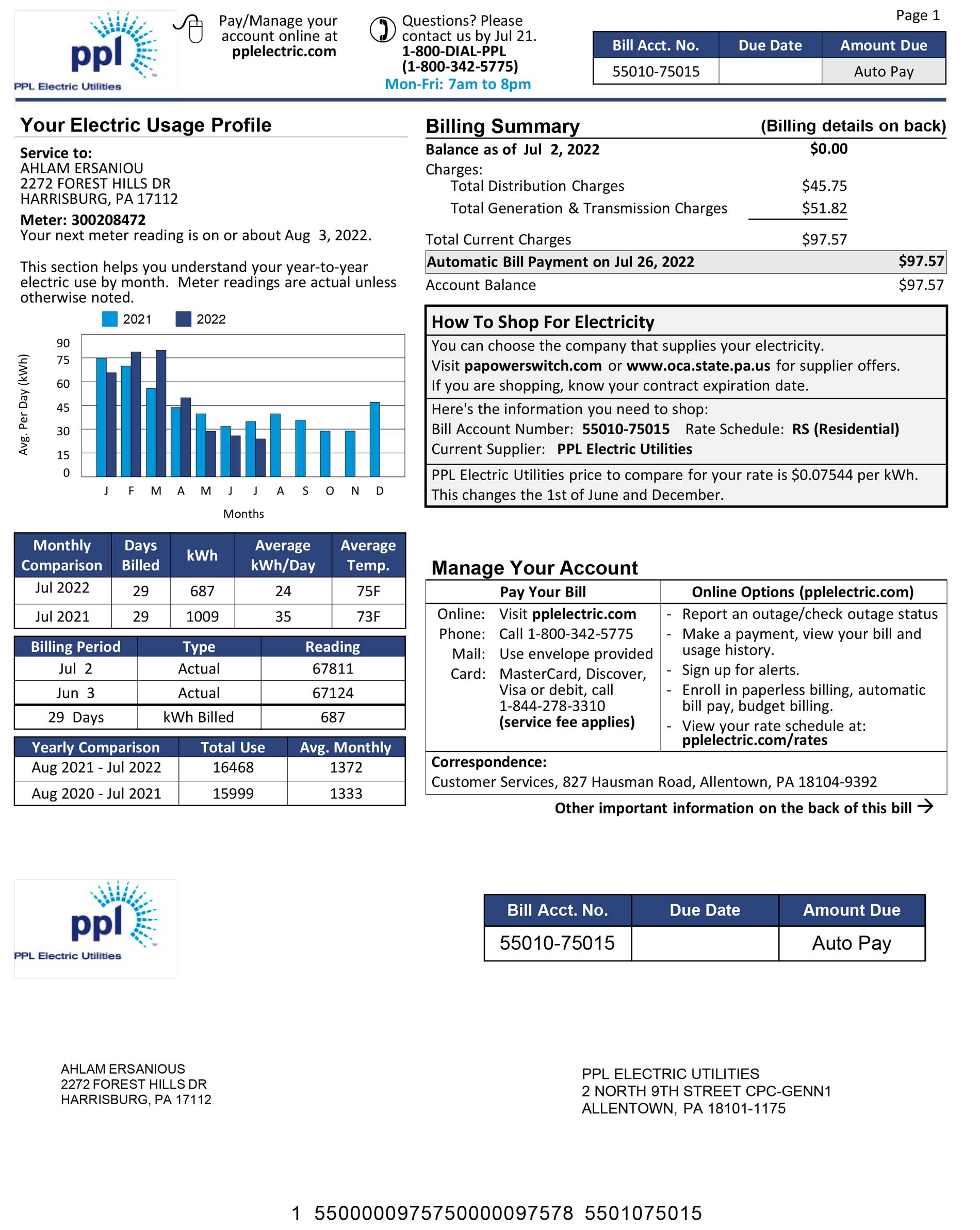 Pennsylvania Fake utility bill template