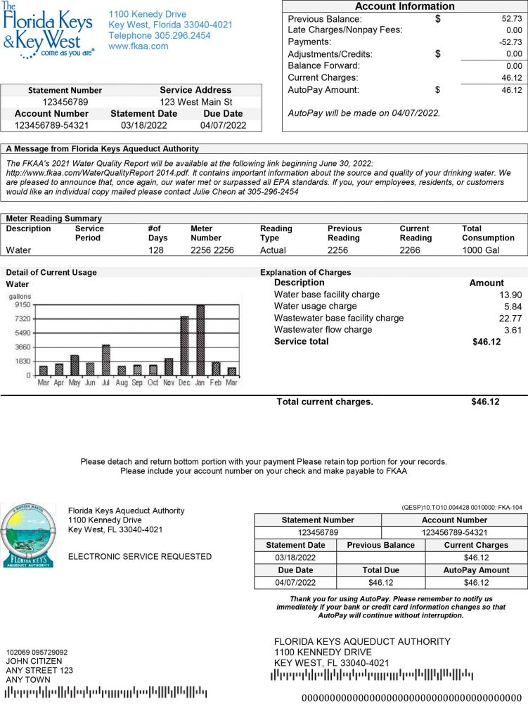 Florida Fake utility bill template