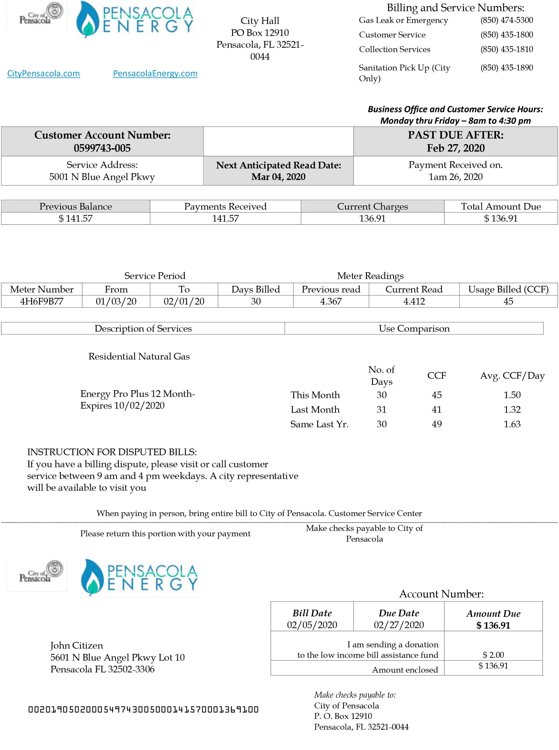 Florida Fake utility bill template