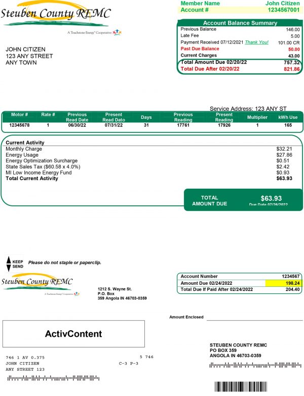 Indiana utility bill template