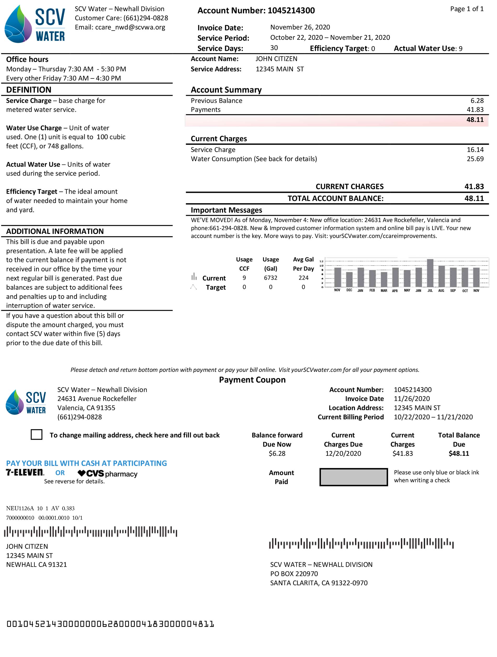 California Fake utility bill template