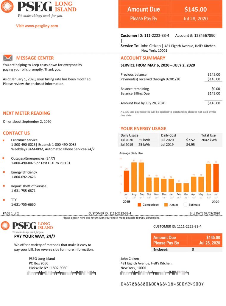 New Jersey Fake utility bill template