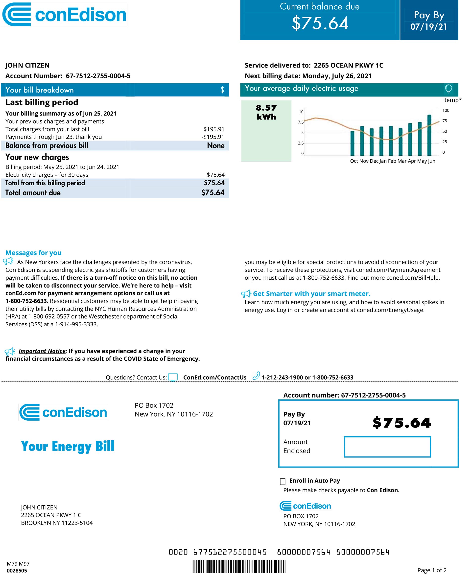 New York Fake utility bill template