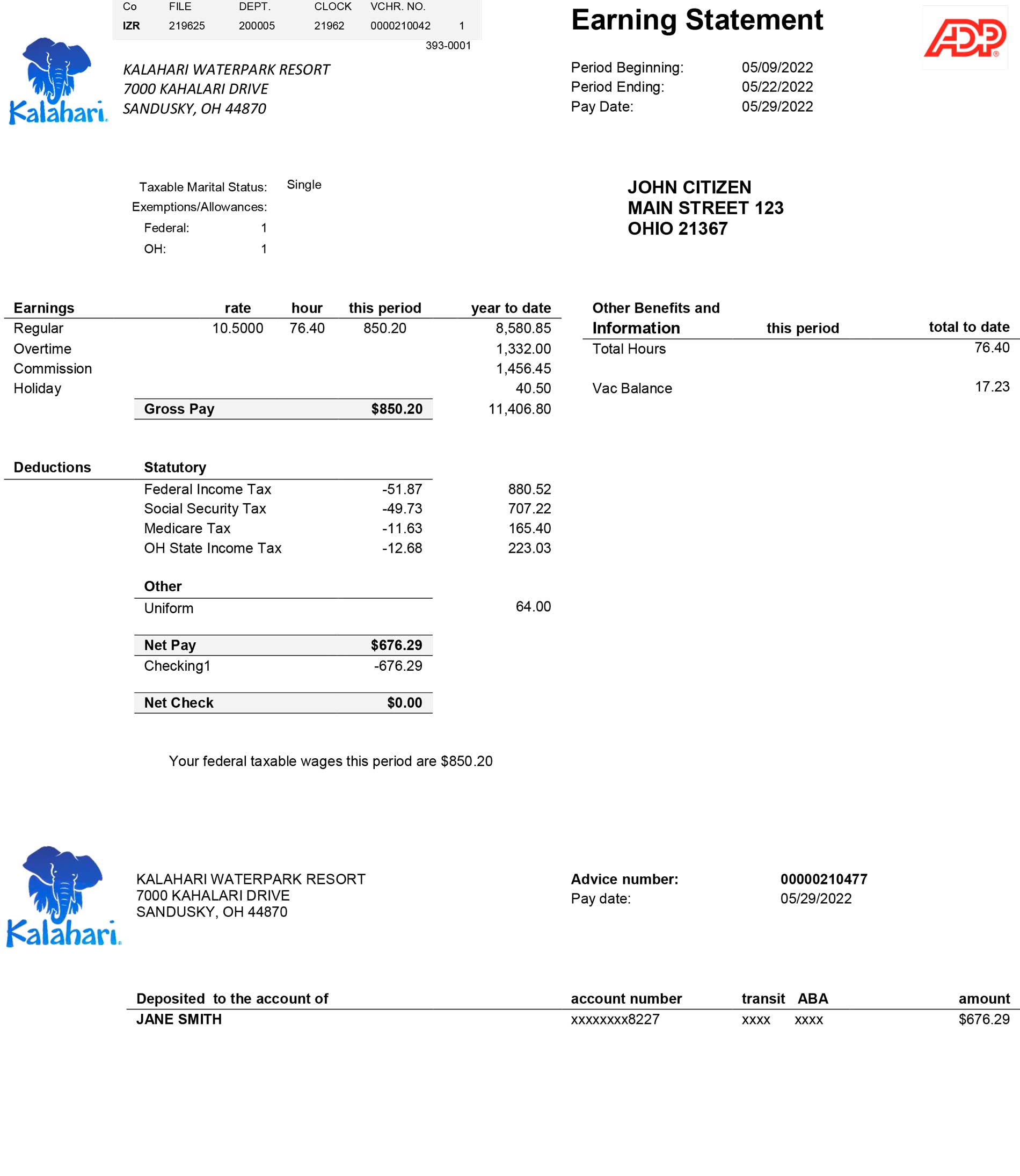 Ohio Fake utility bill template