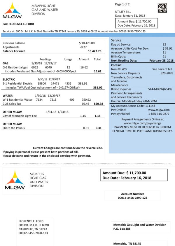 Tennesse utility bill